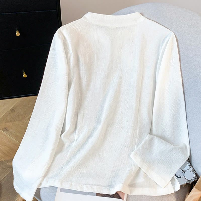 Chemise en coton à manches longues pour femme, motif Buddha Stones, col mandarin à boutons chinois, jacquard, jacquard, manches longues. - image 11