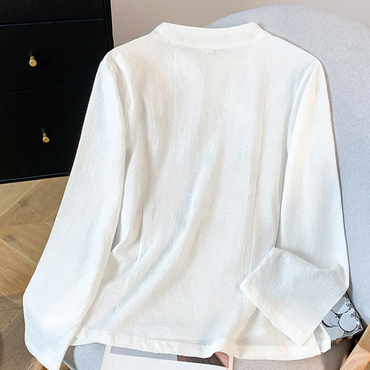 Chemise en coton à manches longues pour femme, motif Buddha Stones, col mandarin à boutons chinois, jacquard, jacquard, manches longues. - image 11