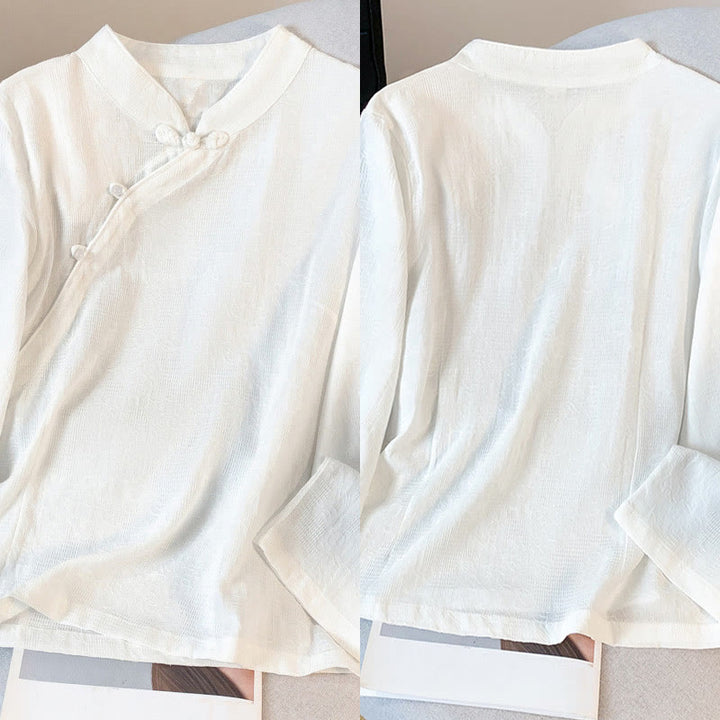 Chemise en coton à manches longues pour femme, motif Buddha Stones, col mandarin à boutons chinois, jacquard, jacquard, manches longues. - image 18