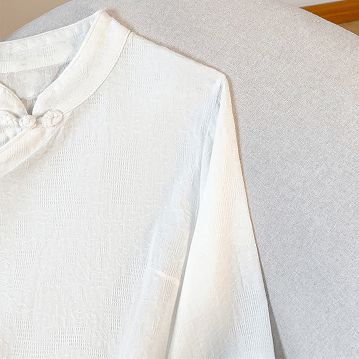 Chemise en coton à manches longues pour femme, motif Buddha Stones, col mandarin à boutons chinois, jacquard, jacquard, manches longues. - image 15