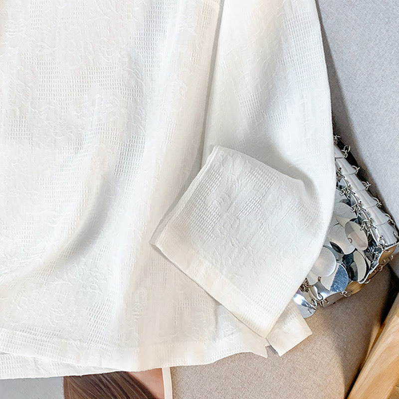 Chemise en coton à manches longues pour femme, motif Buddha Stones, col mandarin à boutons chinois, jacquard, jacquard, manches longues. - image 17