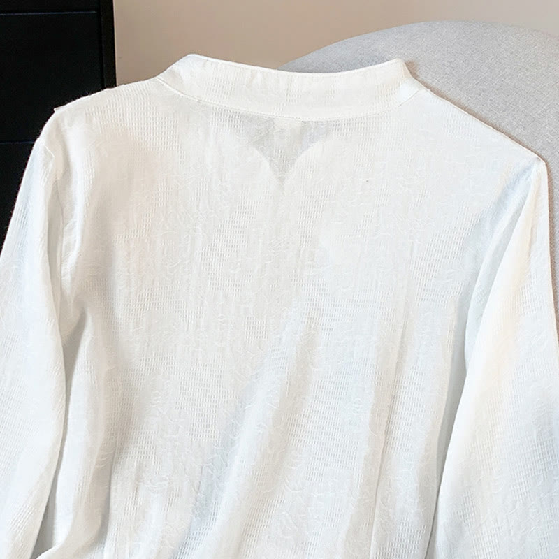 Chemise en coton à manches longues pour femme, motif Buddha Stones, col mandarin à boutons chinois, jacquard, jacquard, manches longues. - image 14