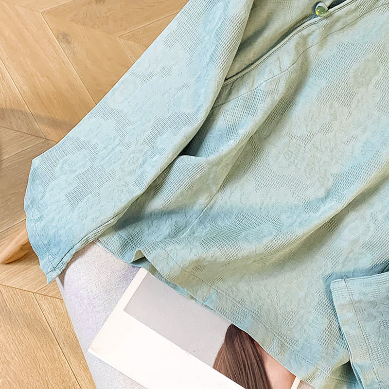 Chemise en coton à manches longues pour femme, motif Buddha Stones, col mandarin à boutons chinois, jacquard, jacquard, manches longues. - image 8