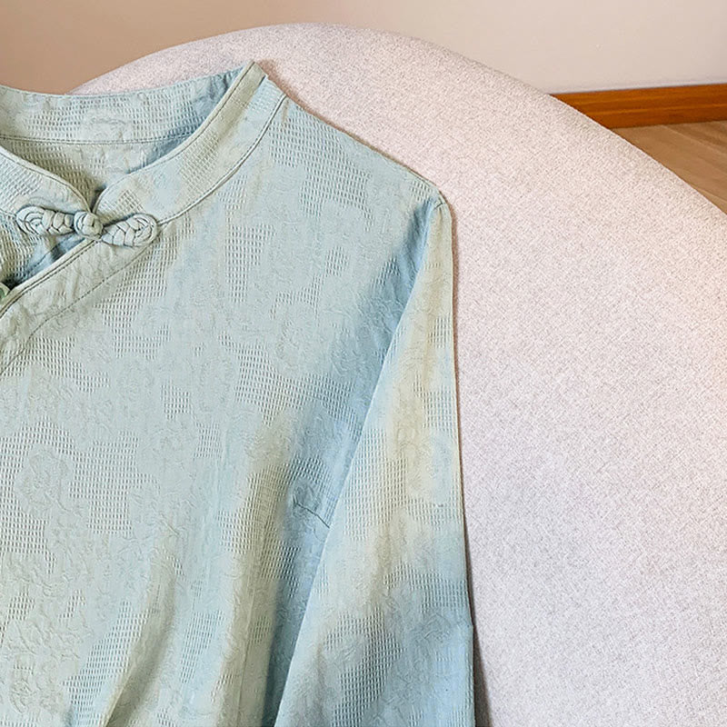 Chemise en coton à manches longues pour femme, motif Buddha Stones, col mandarin à boutons chinois, jacquard, jacquard, manches longues. - image 6