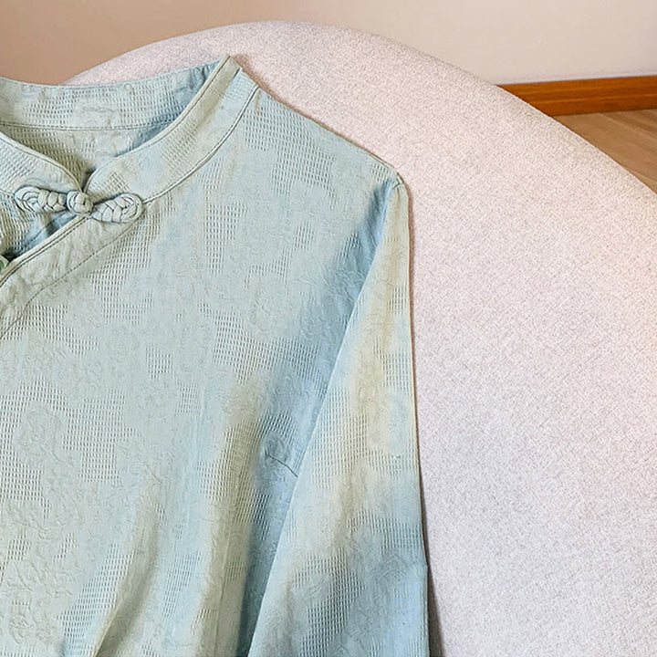 Chemise en coton à manches longues pour femme, motif Buddha Stones, col mandarin à boutons chinois, jacquard, jacquard, manches longues. - image 6