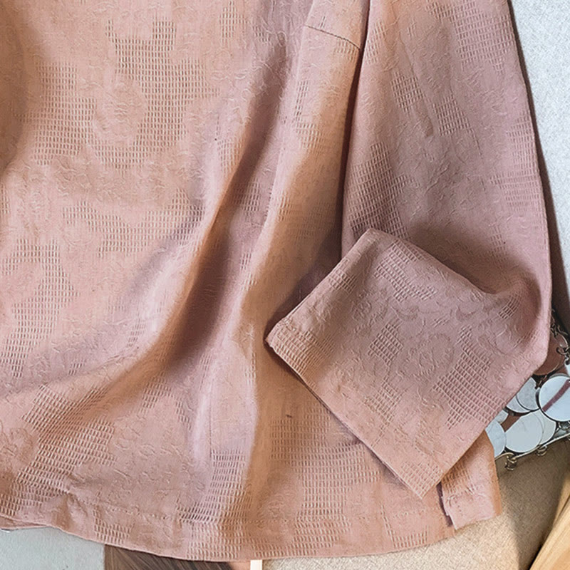 Chemise en coton à manches longues pour femme, motif Buddha Stones, col mandarin à boutons chinois, jacquard, jacquard, manches longues. - image 26