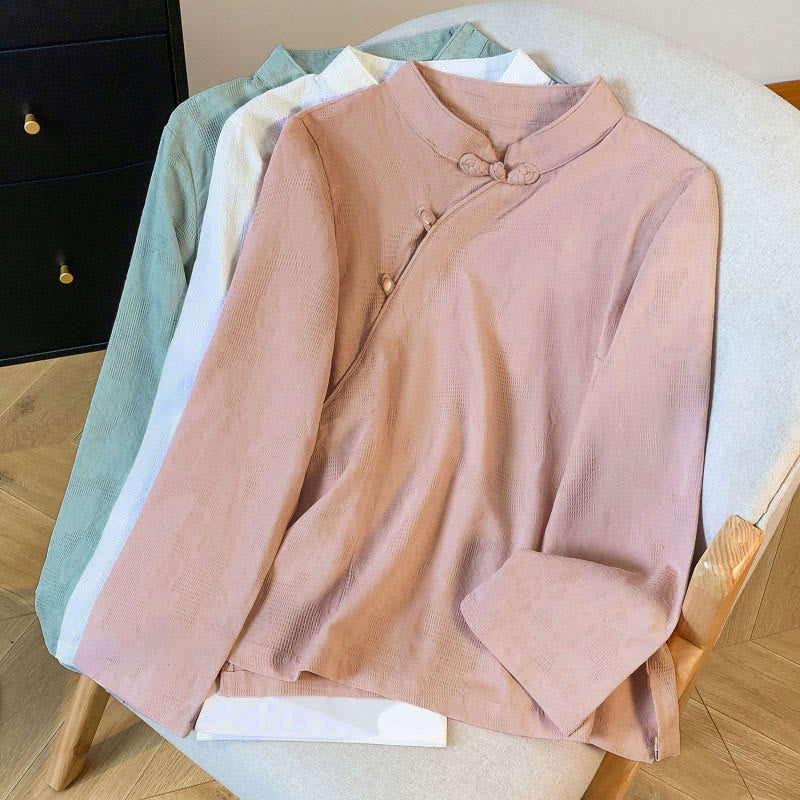 Chemise en coton à manches longues pour femme, motif Buddha Stones, col mandarin à boutons chinois, jacquard, jacquard, manches longues. - image 29