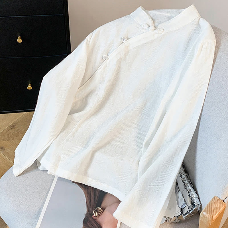 Chemise en coton à manches longues pour femme, motif Buddha Stones, col mandarin à boutons chinois, jacquard, jacquard, manches longues. - image 12