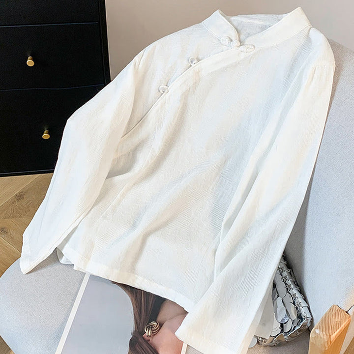 Chemise en coton à manches longues pour femme, motif Buddha Stones, col mandarin à boutons chinois, jacquard, jacquard, manches longues. - image 12