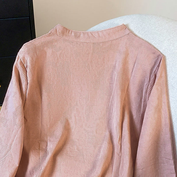 Chemise en coton à manches longues pour femme, motif Buddha Stones, col mandarin à boutons chinois, jacquard, jacquard, manches longues. - image 24