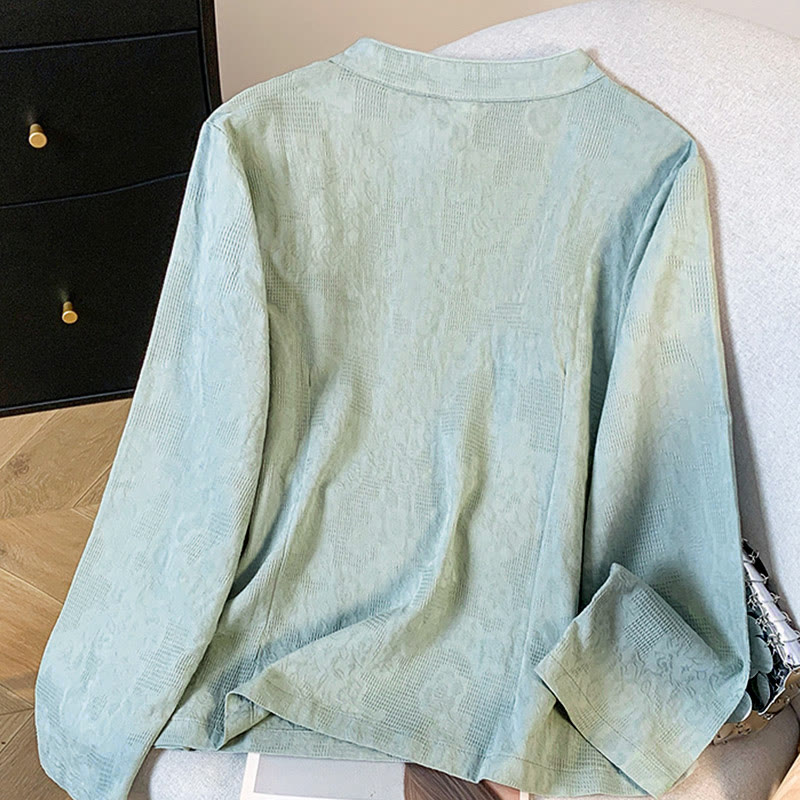 Chemise femme à manches longues, motif Buddha Stones, jacquard, col mandarin à boutons chinois - image 1