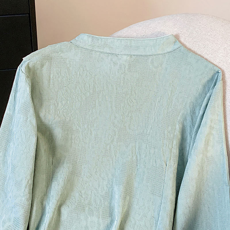 Chemise en coton à manches longues pour femme, motif Buddha Stones, col mandarin à boutons chinois, jacquard, jacquard, manches longues. - image 4