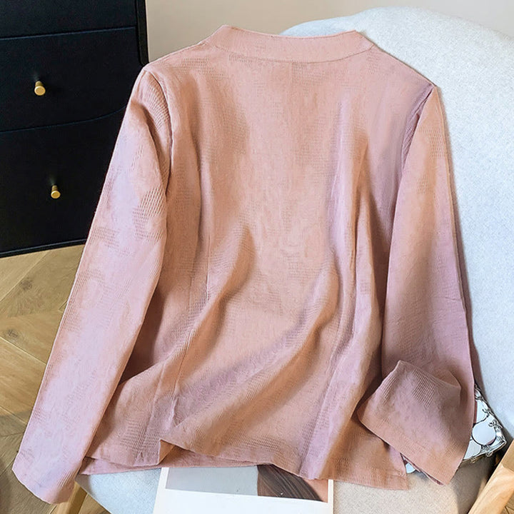 Chemise en coton à manches longues pour femme, motif Buddha Stones, col mandarin à boutons chinois, jacquard, jacquard, manches longues. - image 21