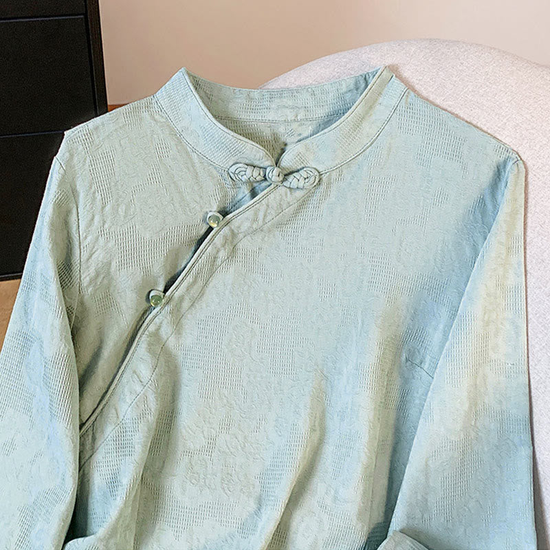 Chemise en coton à manches longues pour femme, motif Buddha Stones, col mandarin à boutons chinois, jacquard, jacquard, manches longues. - image 3