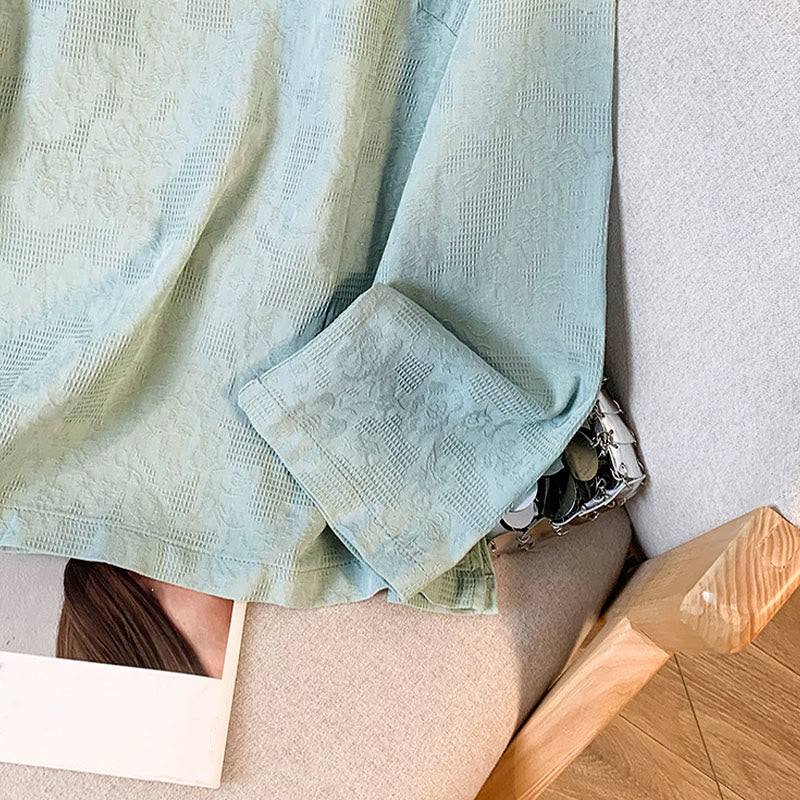 Chemise en coton à manches longues pour femme, motif Buddha Stones, col mandarin à boutons chinois, jacquard, jacquard, manches longues. - image 7