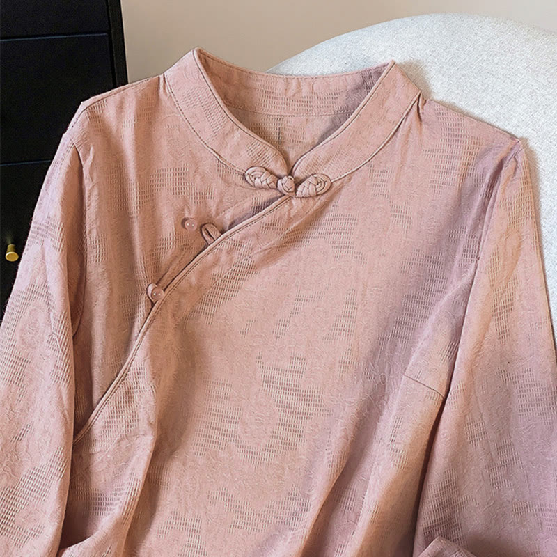 Chemise femme à manches longues, motif Buddha Stones, jacquard, col mandarin à boutons chinois - image 23