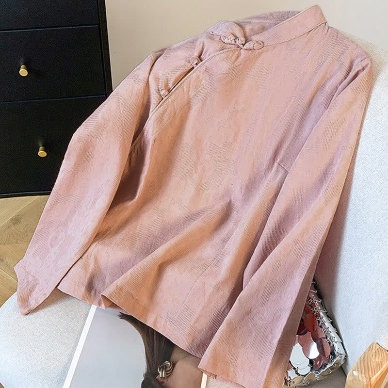 Chemise en coton à manches longues pour femme, motif Buddha Stones, col mandarin à boutons chinois, jacquard, jacquard, manches longues. - image 22