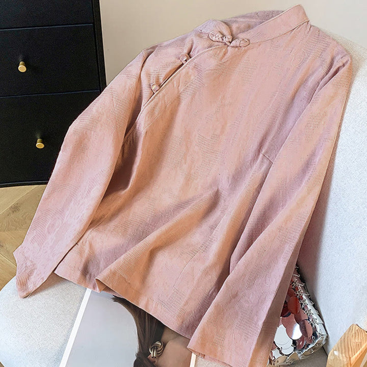 Chemise en coton à manches longues pour femme, motif Buddha Stones, col mandarin à boutons chinois, jacquard, jacquard, manches longues. - image 22