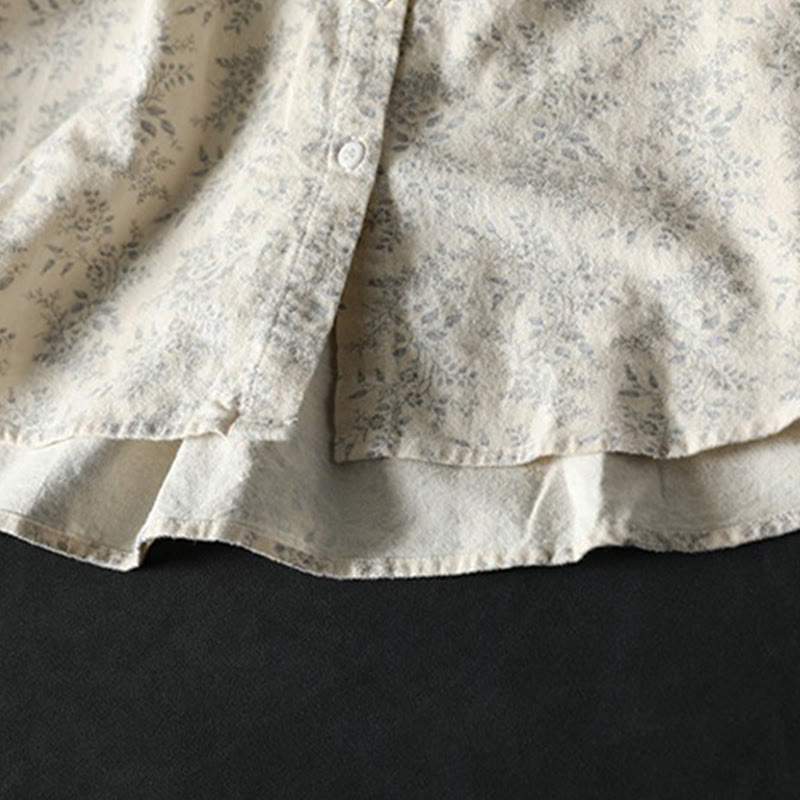 Chemise à manches longues en coton pour femme, ornée de boutons et d'un imprimé floral automnal avec des Buddha Stones - image 7