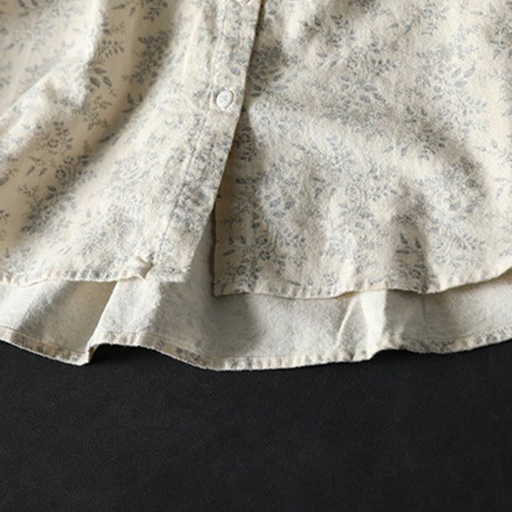 Chemise à manches longues en coton pour femme, ornée de boutons et d'un imprimé floral automnal avec des Buddha Stones - image 7