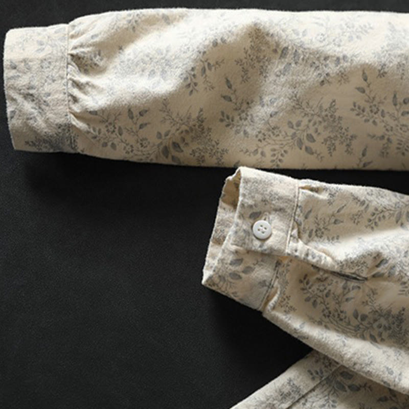 Chemise à manches longues en coton pour femme, ornée de boutons et d'un imprimé floral automnal avec des Buddha Stones - image 9