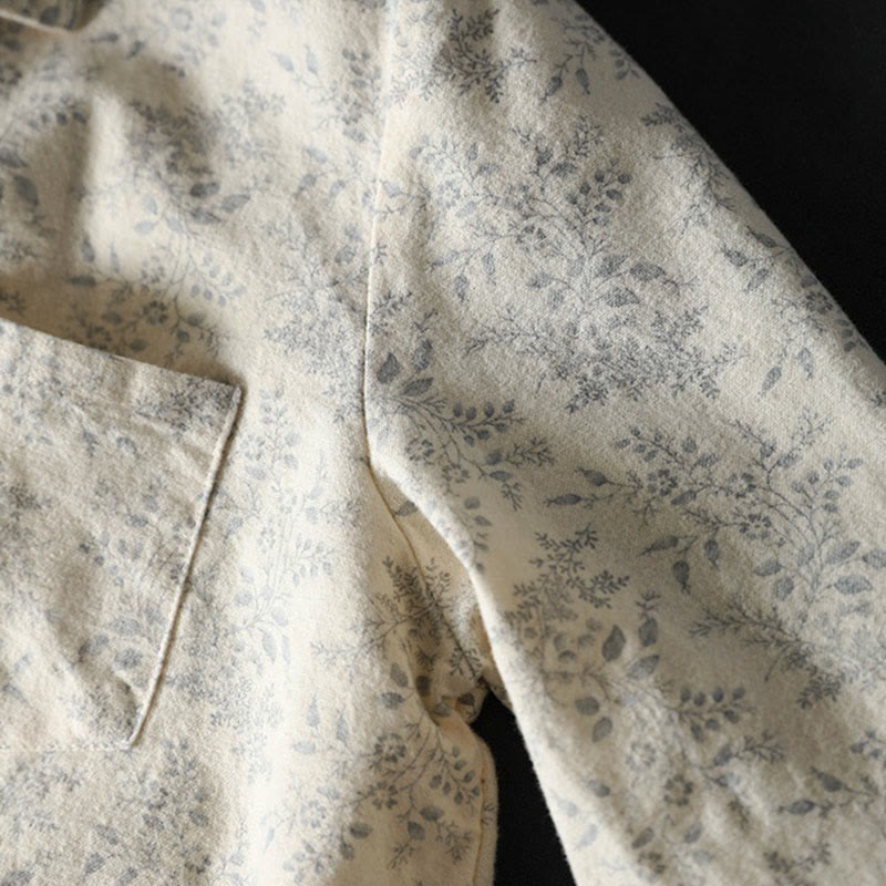 Chemise à manches longues en coton pour femme, ornée de boutons et d'un imprimé floral automnal avec des Buddha Stones - image 6