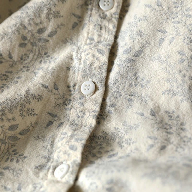 Chemise à manches longues en coton pour femme, ornée de boutons et d'un imprimé floral automnal avec des Buddha Stones - image 5