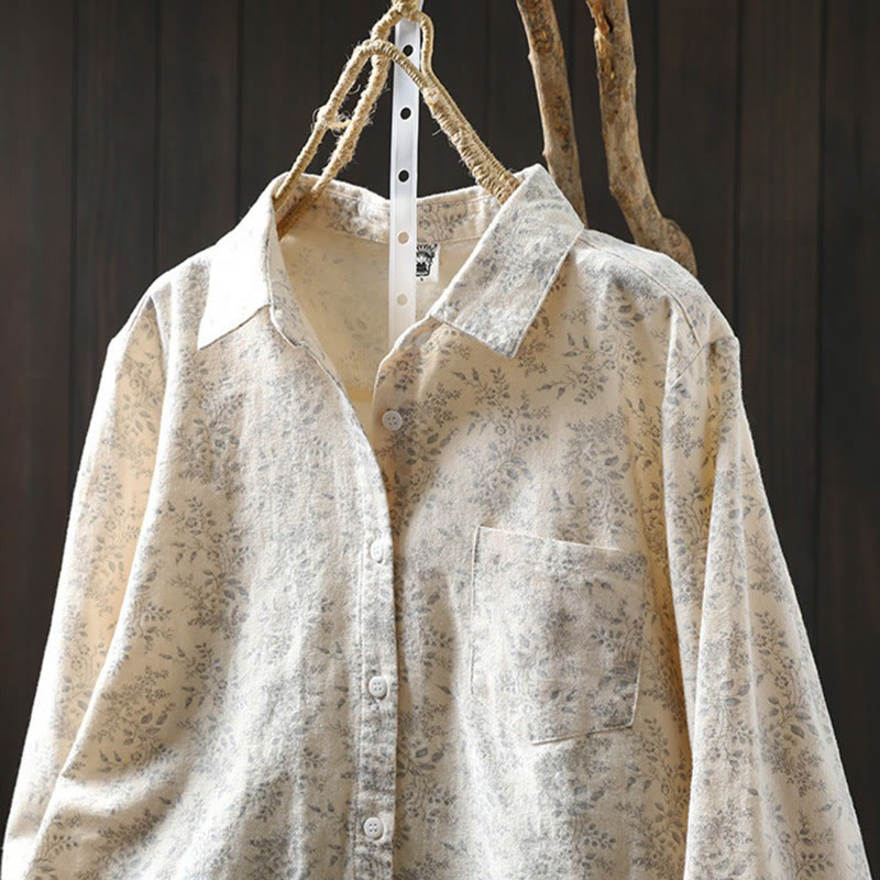 Chemise à manches longues en coton pour femme, ornée de boutons et d'un imprimé floral automnal avec des Buddha Stones - image 3