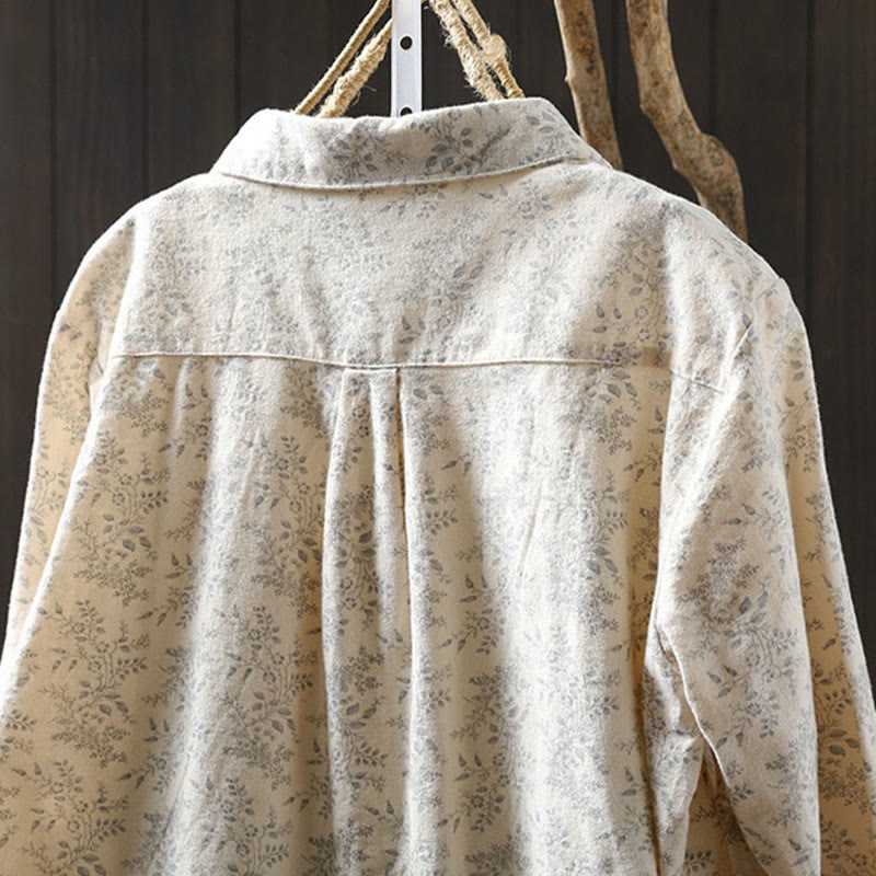 Chemise à manches longues en coton pour femme, ornée de boutons et d'un imprimé floral automnal avec des Buddha Stones - image 4