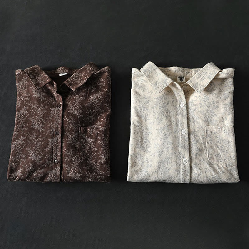 Chemise à manches longues en coton pour femme, ornée de boutons et d'un imprimé floral automnal avec des Buddha Stones - image 12