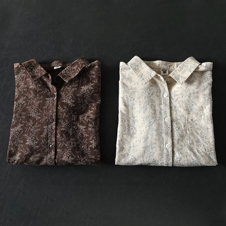 Chemise à manches longues en coton pour femme, ornée de boutons et d'un imprimé floral automnal avec des Buddha Stones - image 12