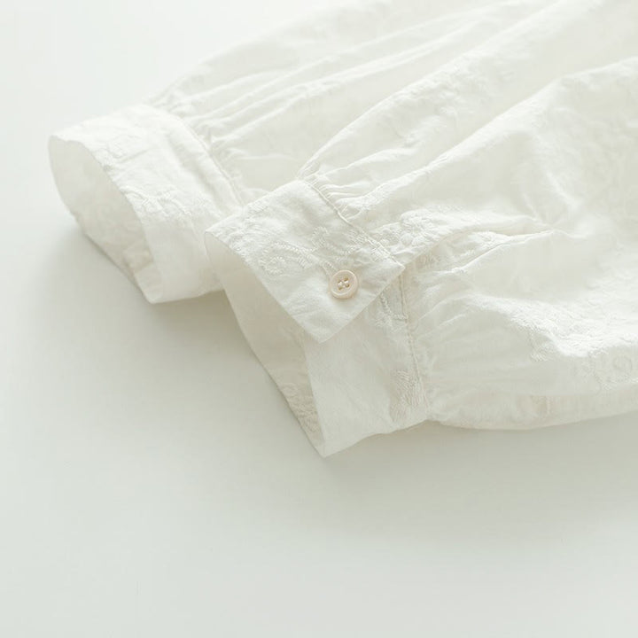 Chemise à manches longues en coton pour femme, ornée de boutons en relief brodés de fleurs et de Buddha Stones , col à volants automnal. - image 8