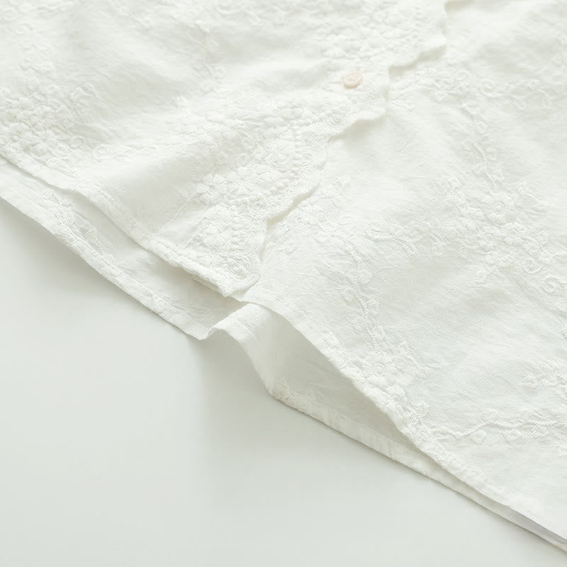 Chemise à manches longues en coton pour femme, ornée de boutons en relief brodés de fleurs et de Buddha Stones , col à volants automnal. - image 9