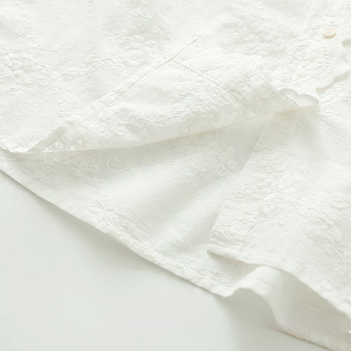 Chemise à manches longues en coton pour femme, ornée de boutons en relief brodés de fleurs et de Buddha Stones , col à volants automnal. - image 10