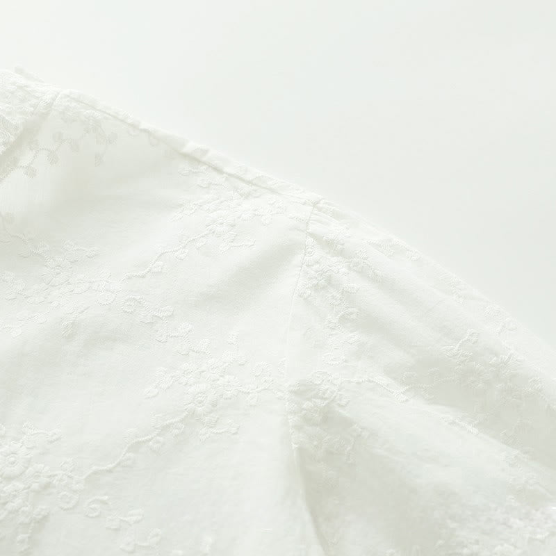 Chemise à manches longues en coton pour femme, ornée de boutons en relief brodés de fleurs et de Buddha Stones , col à volants automnal. - image 7