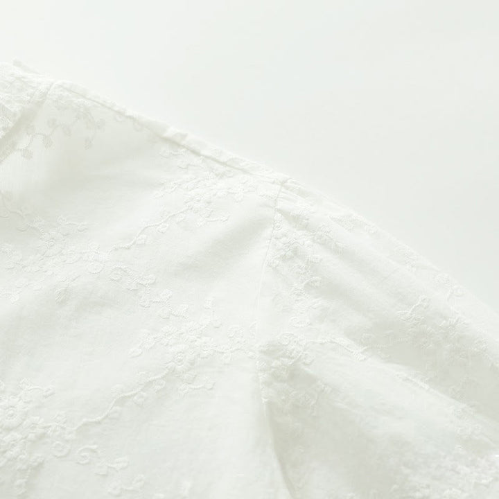 Chemise à manches longues en coton pour femme, ornée de boutons en relief brodés de fleurs et de Buddha Stones , col à volants automnal. - image 7