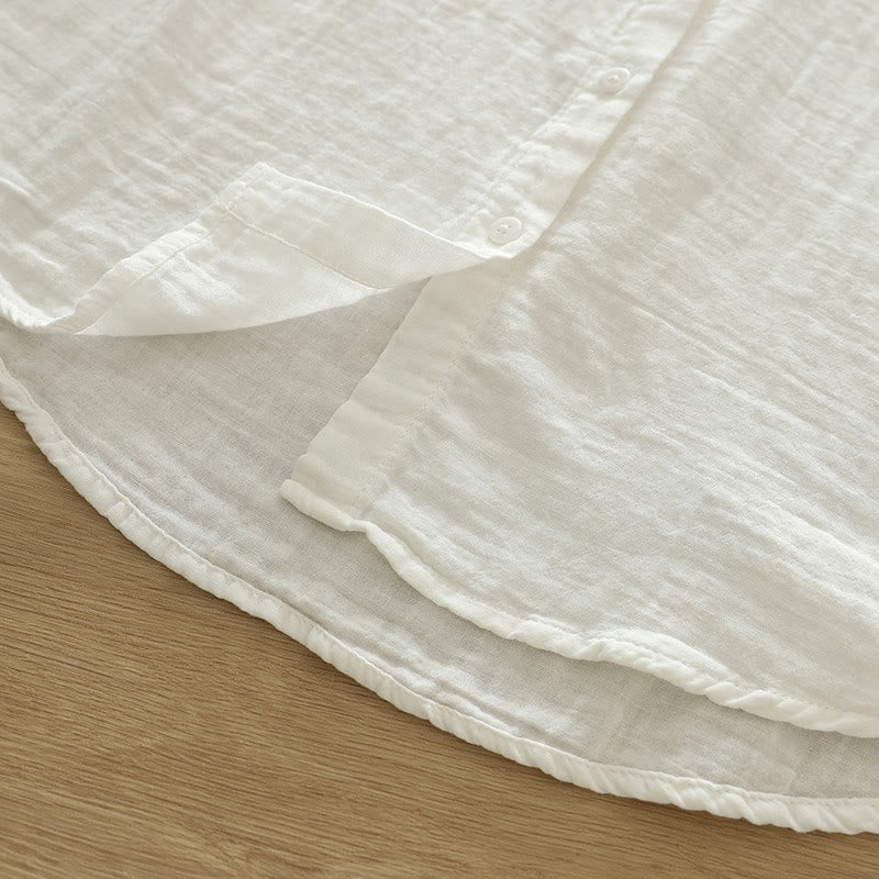 Chemise à manches longues en coton pour femme, ornée de boutons brodés de fleurs blanches et colorées et de Buddha Stones - image 12