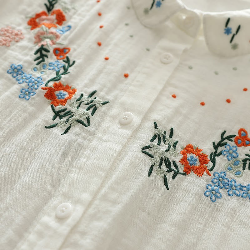 Chemise à manches longues en coton pour femme, ornée de boutons brodés de fleurs blanches et colorées et de Buddha Stones - image 9