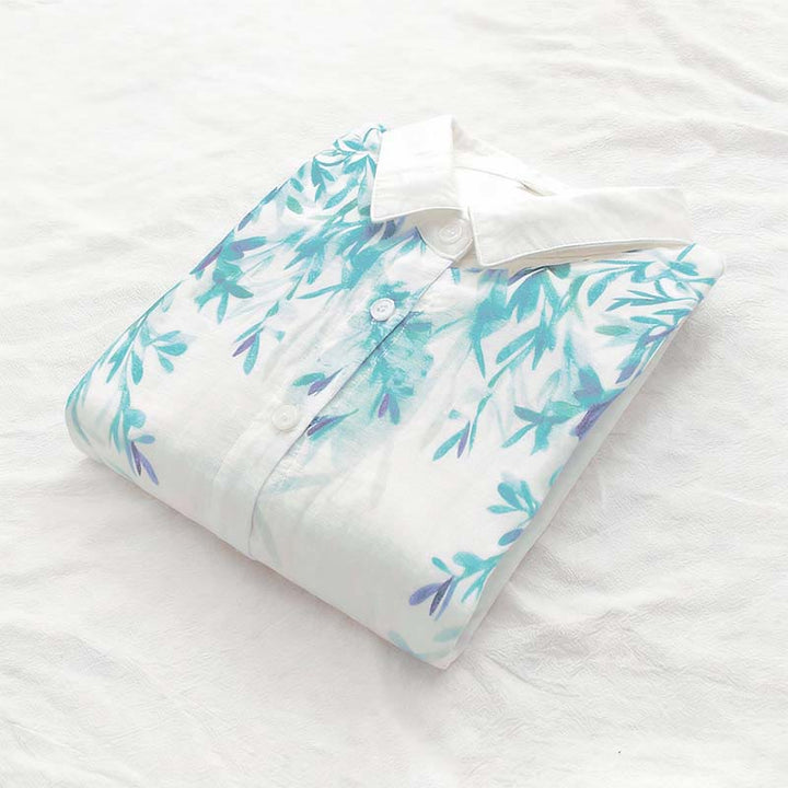 Chemise à manches longues en coton pour femme, Buddha Stones, automne, blanc et vert, boutons d'herbe - image 6