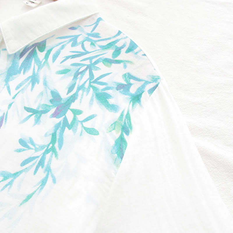 Chemise à manches longues en coton pour femme, Buddha Stones, automne, blanc et vert, boutons d'herbe - image 9