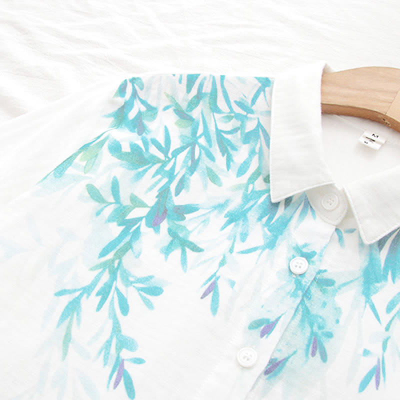 Chemise à manches longues en coton pour femme, Buddha Stones, automne, blanc et vert, boutons d'herbe - image 8