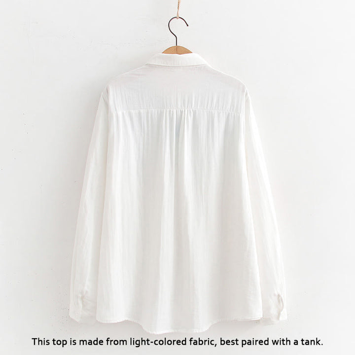 Chemise à manches longues en coton pour femme, Buddha Stones, automne, blanc et vert, boutons d'herbe - image 2