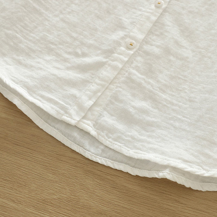 Chemise à manches longues en coton pour femme, ornée de boutons brodés géométriques blancs et de Buddha Stones - image 11