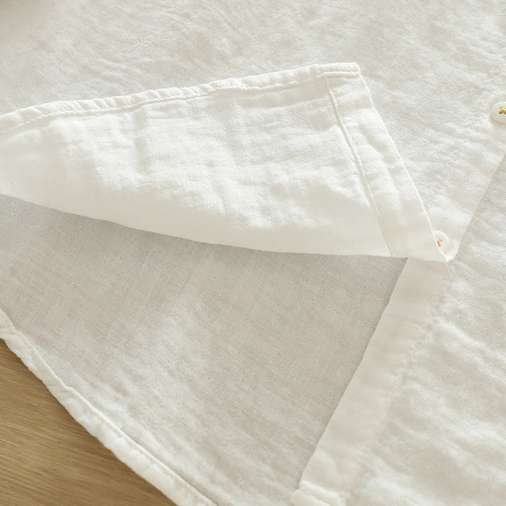 Chemise à manches longues en coton pour femme, ornée de boutons brodés géométriques blancs et de Buddha Stones - image 10