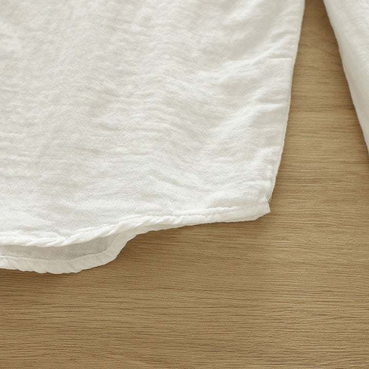 Chemise à manches longues en coton pour femme, ornée de boutons brodés géométriques blancs et de Buddha Stones - image 12