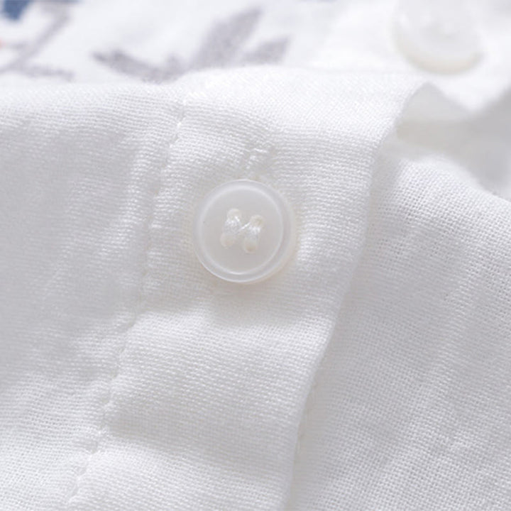 Chemise à manches longues en coton pour femme, ornée de boutons et de broderies géométriques à rayures blanches et géométriques Buddha Stones - image 6