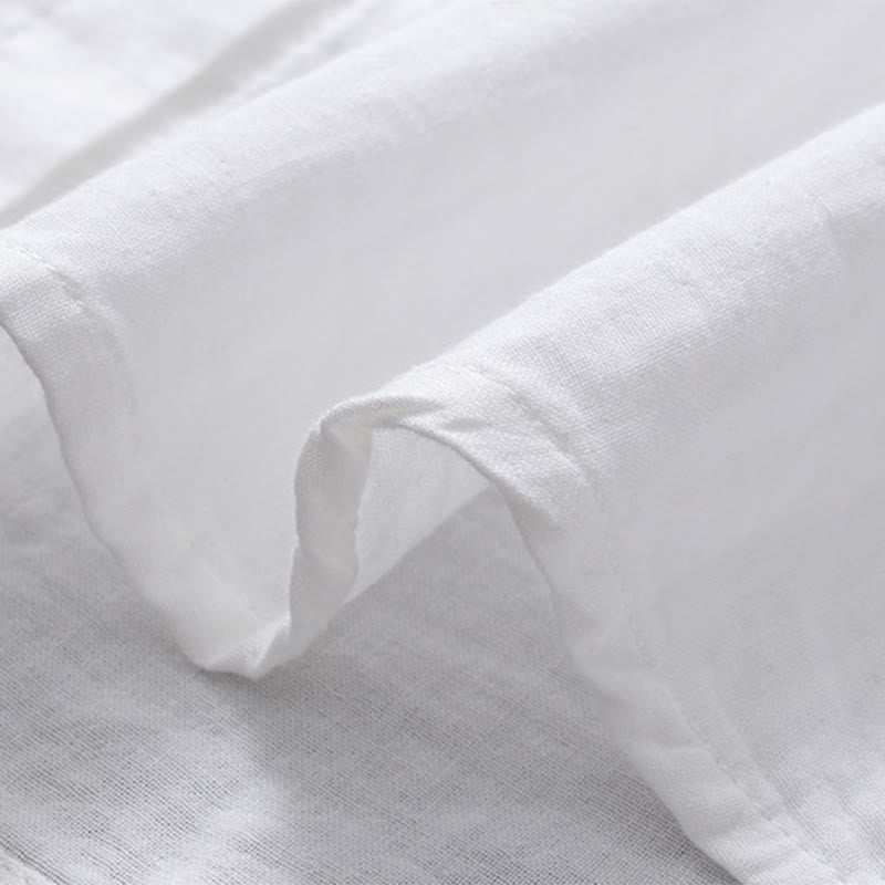 Chemise à manches longues en coton pour femme, ornée de boutons et de broderies géométriques à rayures blanches et géométriques Buddha Stones - image 8