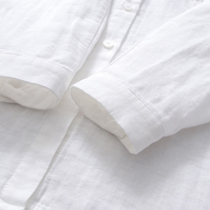Chemise à manches longues en coton pour femme, ornée de boutons et de broderies géométriques à rayures blanches et géométriques Buddha Stones - image 7