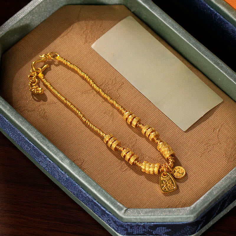 Bracelet porte-bonheur en laiton plaqué or 24 carats avec le caractère Fu et Buddha Stones - image 8