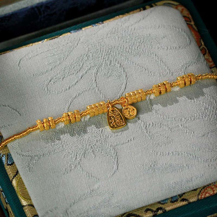 Bracelet porte-bonheur en laiton plaqué or 24 carats avec le caractère Fu et Buddha Stones - image 3